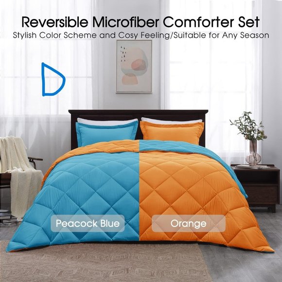 New Queen or  King Size Comforter Set -  Reversible Down Alternative - Picture 7 of 8